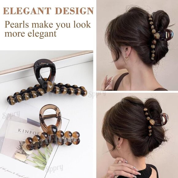 Pearl Hair Claw Clips Set of 3 for Women Thin Hair Elegant Stylish Comfortable